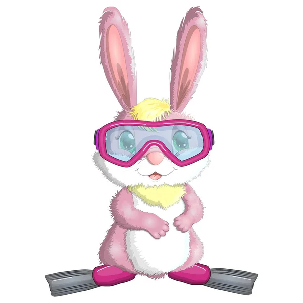 可爱的兔子 戴着夏帽的兔子 戴着游泳圈 还有拖鞋 度假概念 2023年的符号 — 图库矢量图片