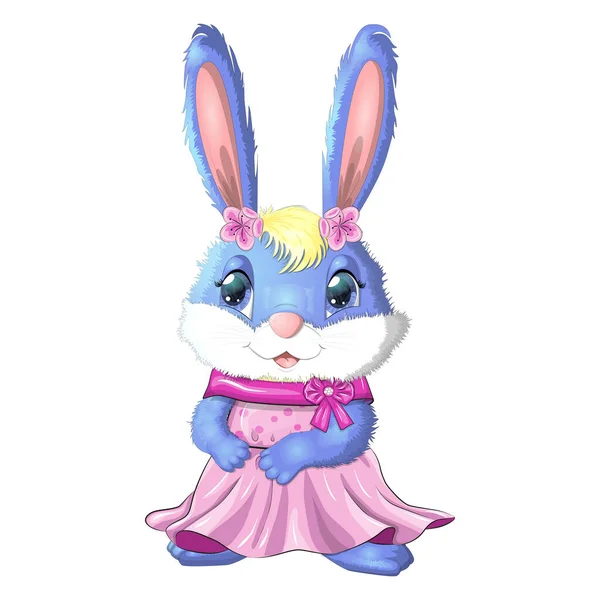 Cartoon Rabbit Hare Girl Dress Princess Cute Childish Character Easter — Stock Vector