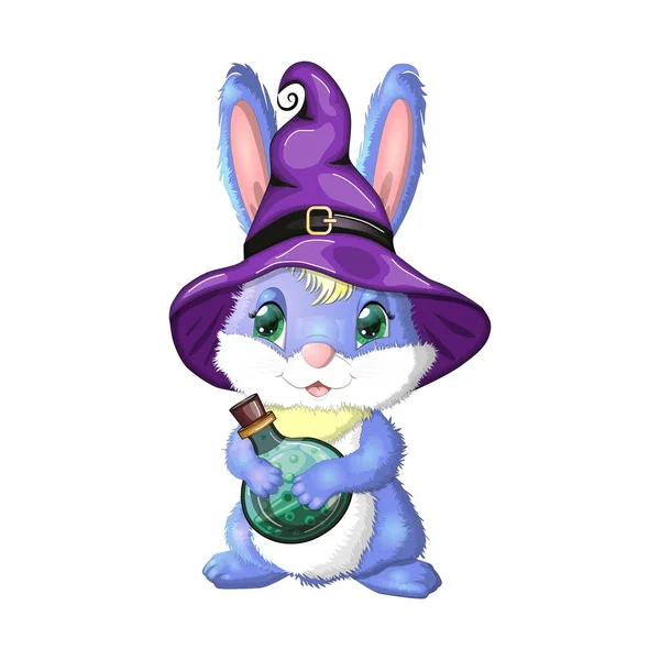 Cadı Şapkalı Şirin Tavşan Balkabağı Süpürge Iksir Mutlu Cadılar Bayramı — Stok Vektör