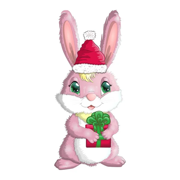 Cute Cartoon Rabbit Santa Hat Gift Winter 2023 Christmas New — Stock Vector
