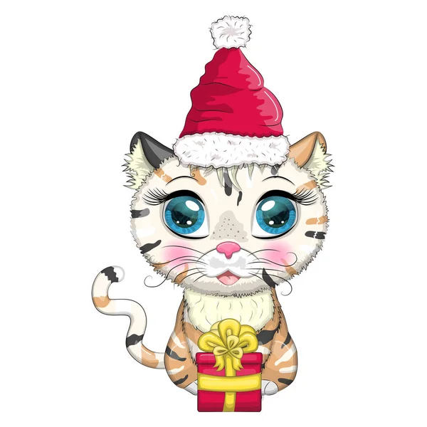 可爱的卡通猫 戴着礼帽 带着礼物 2023年冬季 圣诞节及农历新年 — 图库矢量图片