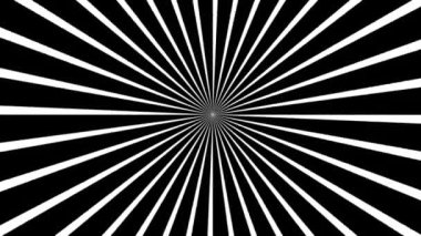 Psikedelik büküm çemberleri. Yuvarlak çizgili siyah beyaz çizgiler. Hipnotize edici dönen soyutlama. Optik sanat efekti, optik illüzyon. Kusursuz yaşlanma, tahıl etkisi döngüsü animasyonu.