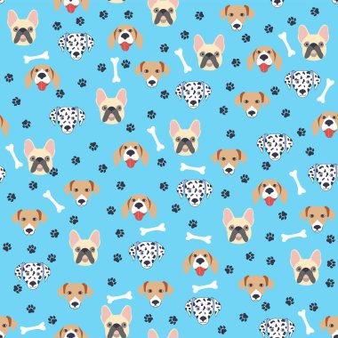 Çizgi film köpekleri ağızlıklı, kusursuz desenler. Dalmaçyalı, Teriyer, Bulldog.