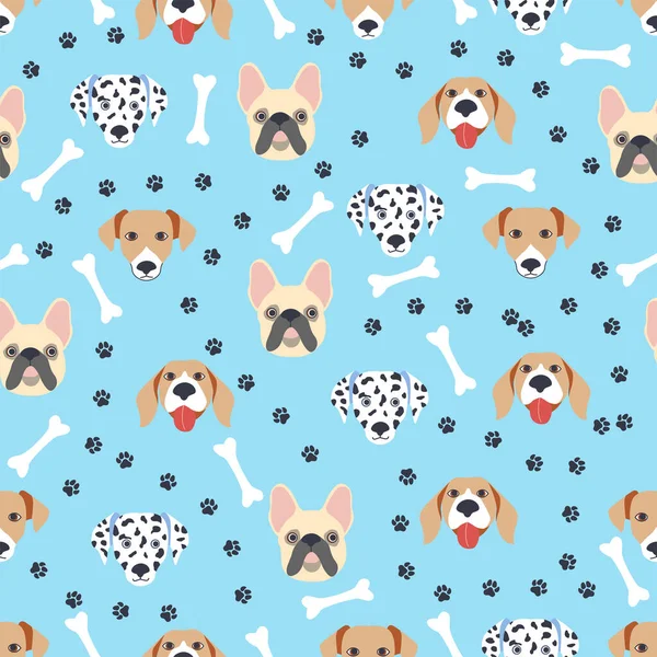 Modèles Sans Couture Avec Muselières Chiens Dessin Animé Mignons Dalmatien — Image vectorielle