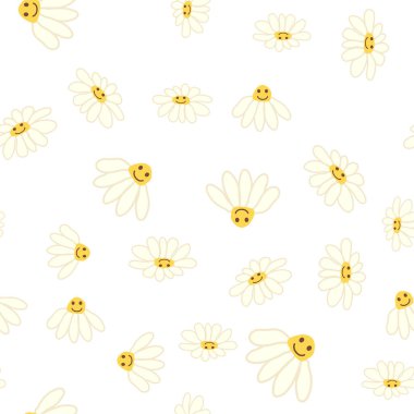 Havalı papatya retro pürüzsüz desen. 70 'lerin titreşimli hippi süsü. Çiçek duvar kağıdı