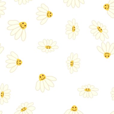 Havalı papatya retro pürüzsüz desen. 70 'lerin titreşimli hippi süsü. Çiçek duvar kağıdı