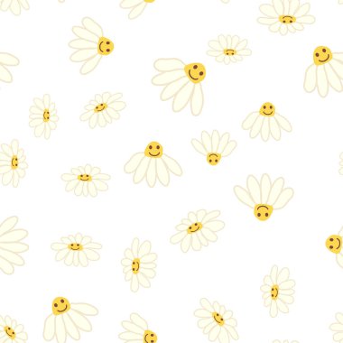 Havalı papatya retro pürüzsüz desen. 70 'lerin titreşimli hippi süsü. Çiçek duvar kağıdı