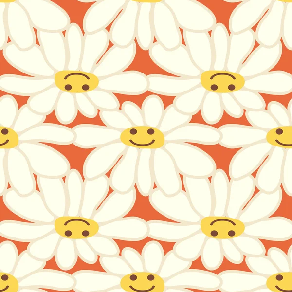 Papatya çayı gülüşü 1970 model. Havalı papatya retro pürüzsüz desen. Olumlu renkli iilüstrasyon. 70 'lerin titreşimli hippi süsü. Çiçek duvar kağıdı