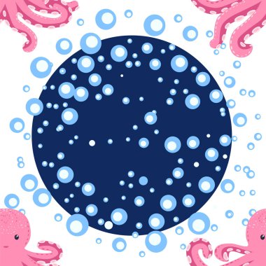 Sevimli ahtapot, yosun ve inciyle kusursuz bir desen. Sevimli elle çizilmiş çocuksu, pürüzsüz bir şekil. Moda çocuk odası arka planı