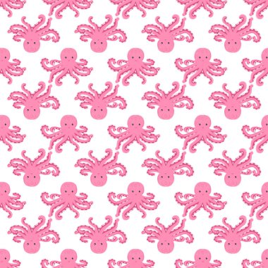 Sevimli ahtapot, yosun ve inciyle kusursuz bir desen. Sevimli elle çizilmiş çocuksu, pürüzsüz bir şekil. Moda çocuk odası arka planı