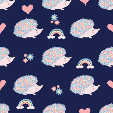 Kirpi çiçeği, iğne yerine çiçek. Çiçekleri ve şirin kirpileri olan kusursuz çocuksu çiçek deseni.