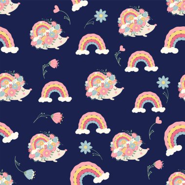 Kirpi çiçeği, iğne yerine çiçek. Çiçekleri ve şirin kirpileri olan kusursuz çocuksu çiçek deseni.