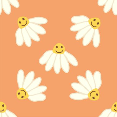 Papatya çayı gülüşü 1970 model. Havalı papatya retro pürüzsüz desen. Hippi Estetiği