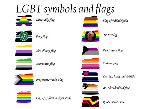 A set of new LGBT flags including Progressive, Aromantic, Philadelphia, QPOC, Demisexual, Lesbian, BDSM, Rubber and more