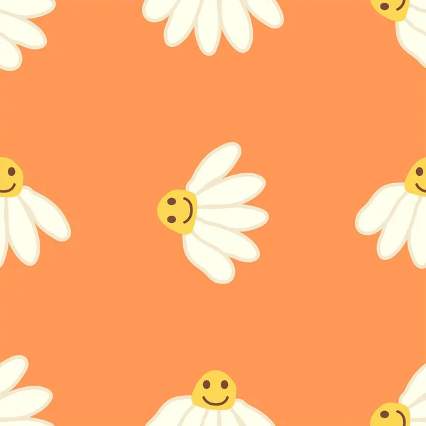 Chamomile Smile 1970 Pattern Groovy Daisy Retro Seamless Pattern Hippie — Stock Vector