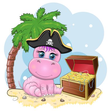 Hipopotam korsanı, oyunun çizgi film karakteri, bandana takmış vahşi bir hayvan, kafatası ve göz bantlı bir şapka. Parlak gözlü ve hazine sandıklı bir karakter.