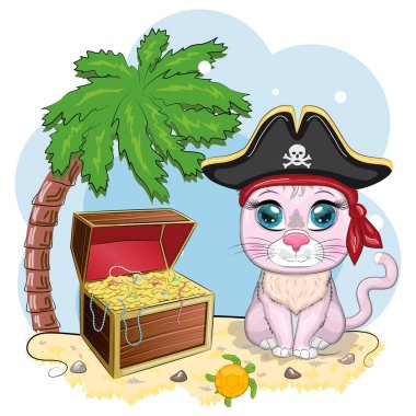 Kedi korsan, oyunun çizgi film karakteri, bandana takmış vahşi bir kedi ve kafatası ve göz bandı takmış bir şapka. Parlak gözlü ve hazine sandıklı bir karakter.