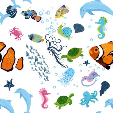 Deniz canlılarının kusursuz desenleri, deniz kabukları, deniz yosunu, denizyıldızı, deniz hayvanları ve vahşi yaşam arasında güzel bir karakter..