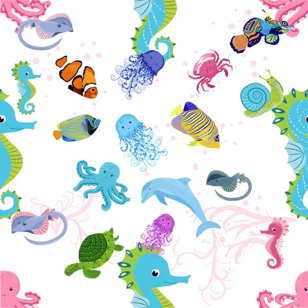 Deniz hayatı, balıklar, hayvanlar parlak, pürüzsüz desenler. Deniz yolculuğu, sualtı dalış yapan tropikal balıklar. Denizanası, balina, köpekbalığı, denizatı, palyaço balığı, yunus, kaplumbağa imparatoru balık ahtapot vatoz vatozu