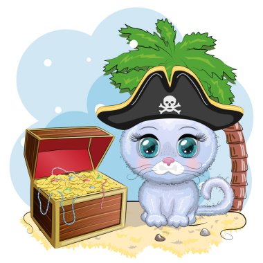 Kedi korsan, oyunun çizgi film karakteri, bandana takmış vahşi bir kedi ve kafatası ve göz bandı takmış bir şapka. Parlak gözlü ve hazine sandıklı bir karakter.