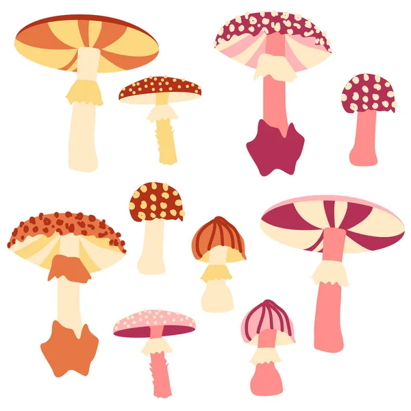 迷幻药物蘑菇 迷幻的幻觉 六七十年代嬉皮士五彩缤纷的艺术 复古迷幻剂 — 图库矢量图片