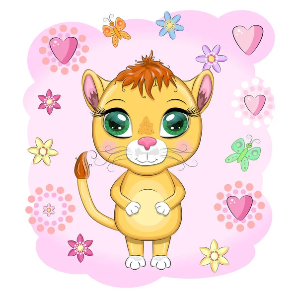 Cartoon Lioness Expressive Eyes Wild Animals Character Childish Cute Style — Stock Vector