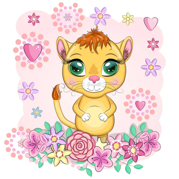 Cartoon Lioness Expressive Eyes Wild Animals Character Childish Cute Style — Stock Vector