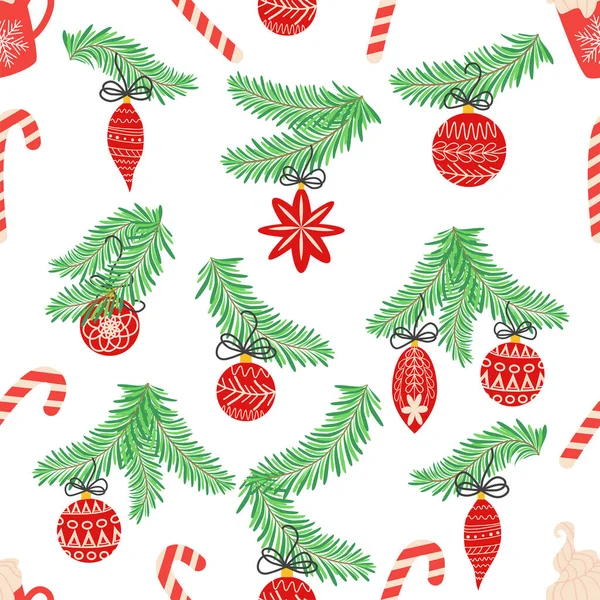 Seamless Christmas Pattern Fir Branches Spruce Background Christmas Happy New — Stockvektor
