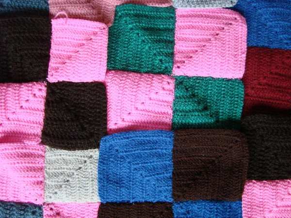 Crochet Texture Colorful Squares Pattern Crochet Knit Squares Multi Coloured — Zdjęcie stockowe