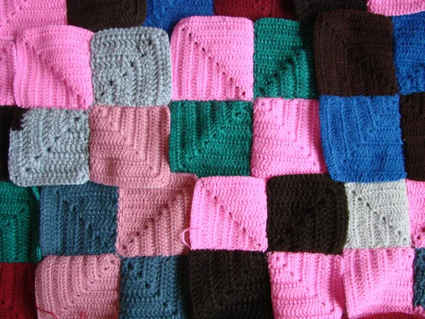 Crochet Texture Colorful Squares Pattern Crochet Knit Squares Multi Coloured — Zdjęcie stockowe