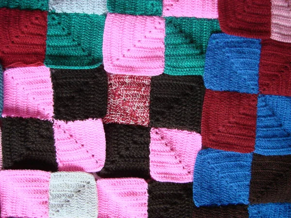 Textura Crochê Padrão Quadrados Coloridos Quadrados Malha Crochê Multi Colorido — Fotografia de Stock
