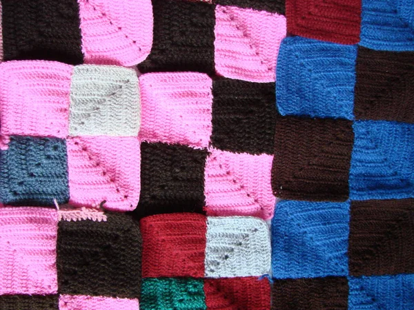 Textura Crochê Padrão Quadrados Coloridos Quadrados Malha Crochê Multi Colorido — Fotografia de Stock