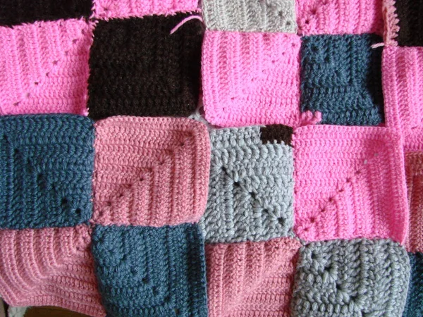 Crochet Texture Colorful Squares Pattern Crochet Knit Squares Multi Coloured — Zdjęcie stockowe