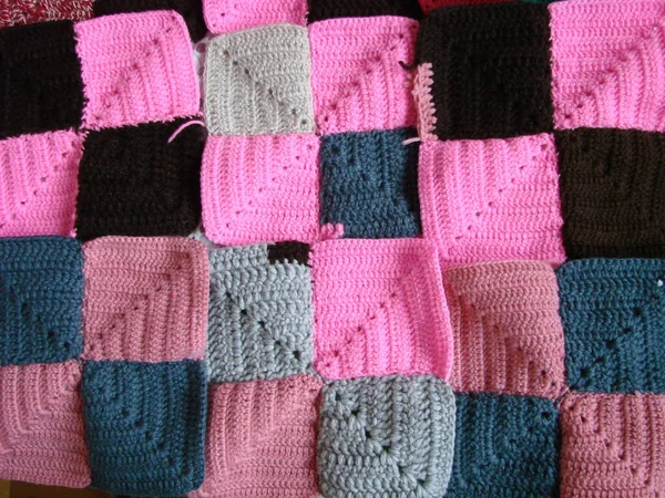Textura Ganchillo Patrón Cuadrados Colores Crochet Cuadrados Punto Multicolor — Foto de Stock
