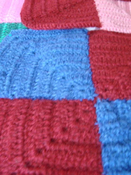 Textura Ganchillo Patrón Cuadrados Colores Crochet Cuadrados Punto Multicolor — Foto de Stock