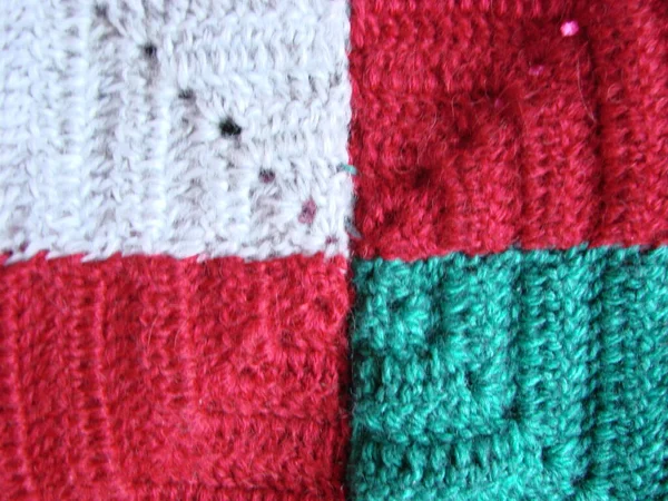 Textura Ganchillo Patrón Cuadrados Colores Crochet Cuadrados Punto Multicolor — Foto de Stock