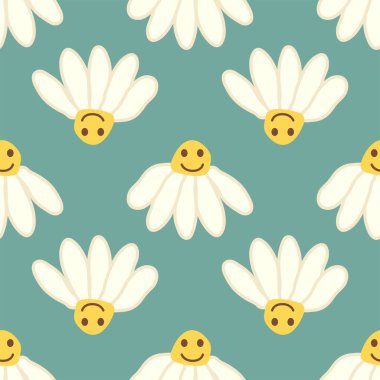 Papatya çayı gülüşü 1970 model. Havalı papatya retro pürüzsüz desen. Hippi Estetiği