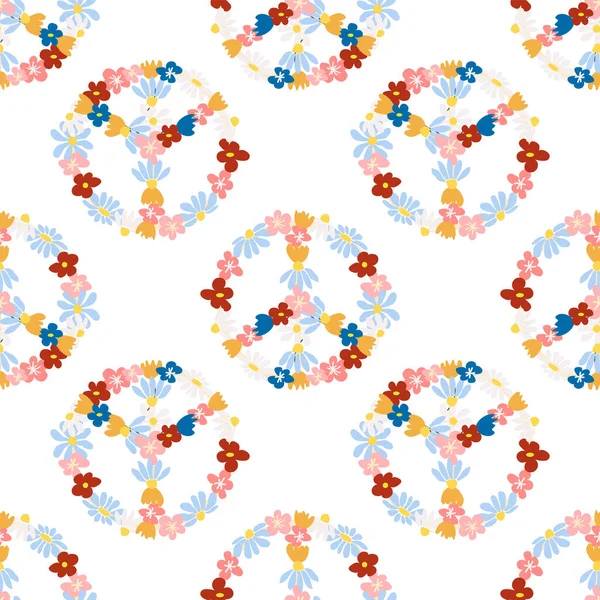 Символ Мира Цветочный Ретро Бесшовный Узор Дизайн Часов Стиле Семидесятых — стоковый вектор