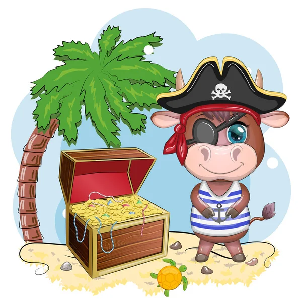 Boğa, inek korsanı, oyunun çizgi film karakteri, bandana takmış vahşi bir hayvan ve kafataslı, göz bandı takmış bir şapka. Parlak gözlü ve hazine sandıklı bir karakter.