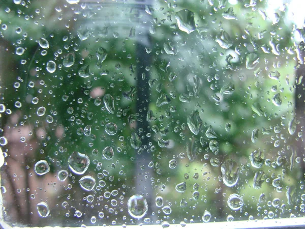 Regenachtige Dagen Regendruppels Het Raamoppervlak Druppels Glas — Stockfoto