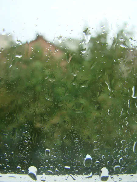 Дощові Дні Падають Дощі Поверхню Вікна Краплі Склі — стокове фото