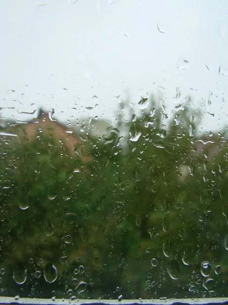 Дощові Дні Падають Дощі Поверхню Вікна Краплі Склі — стокове фото