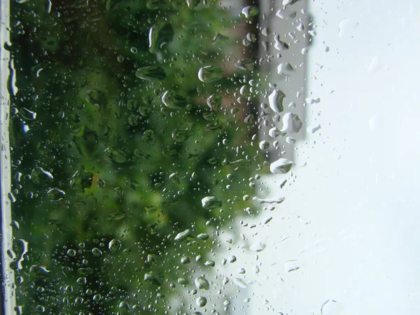 Dias Chuvosos Chuva Cai Superfície Janela Gotas Vidro — Fotografia de Stock