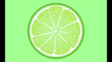 Sulu kireç çemberleri döner, görünür ve kaybolur, suya düşer. Turuncu, kırmızı, sarı, yeşil meyve.