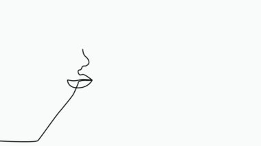 Kadınlar bir çizgi çizerek kelebek ile karşı karşıya gelir. Soyut asgari portre sürekli çizgi.