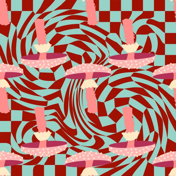 Sihirli saykodelik uyuşturucu mantarları kusursuz kalıplar. Psikedelik halüsinasyon. 60-70 'lerin renkli hippi sanatı. Klasik saykodelik tekstil, kumaş, ambalaj, duvar kağıdı..