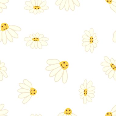 Havalı papatya retro pürüzsüz desen. 70 'lerin titreşimli hippi süsü. Çiçek duvar kağıdı