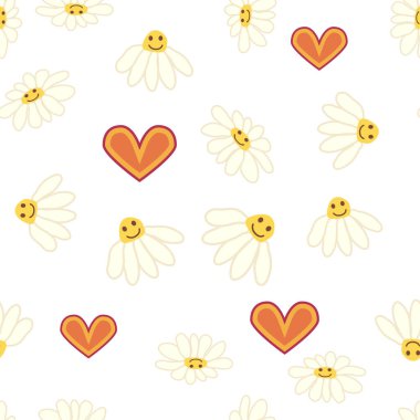 Havalı papatya retro pürüzsüz desen. 70 'lerin titreşimli hippi süsü. Çiçek duvar kağıdı