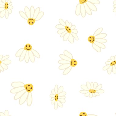 Havalı papatya retro pürüzsüz desen. 70 'lerin titreşimli hippi süsü. Çiçek duvar kağıdı