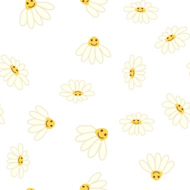 Havalı papatya retro pürüzsüz desen. 70 'lerin titreşimli hippi süsü. Çiçek duvar kağıdı